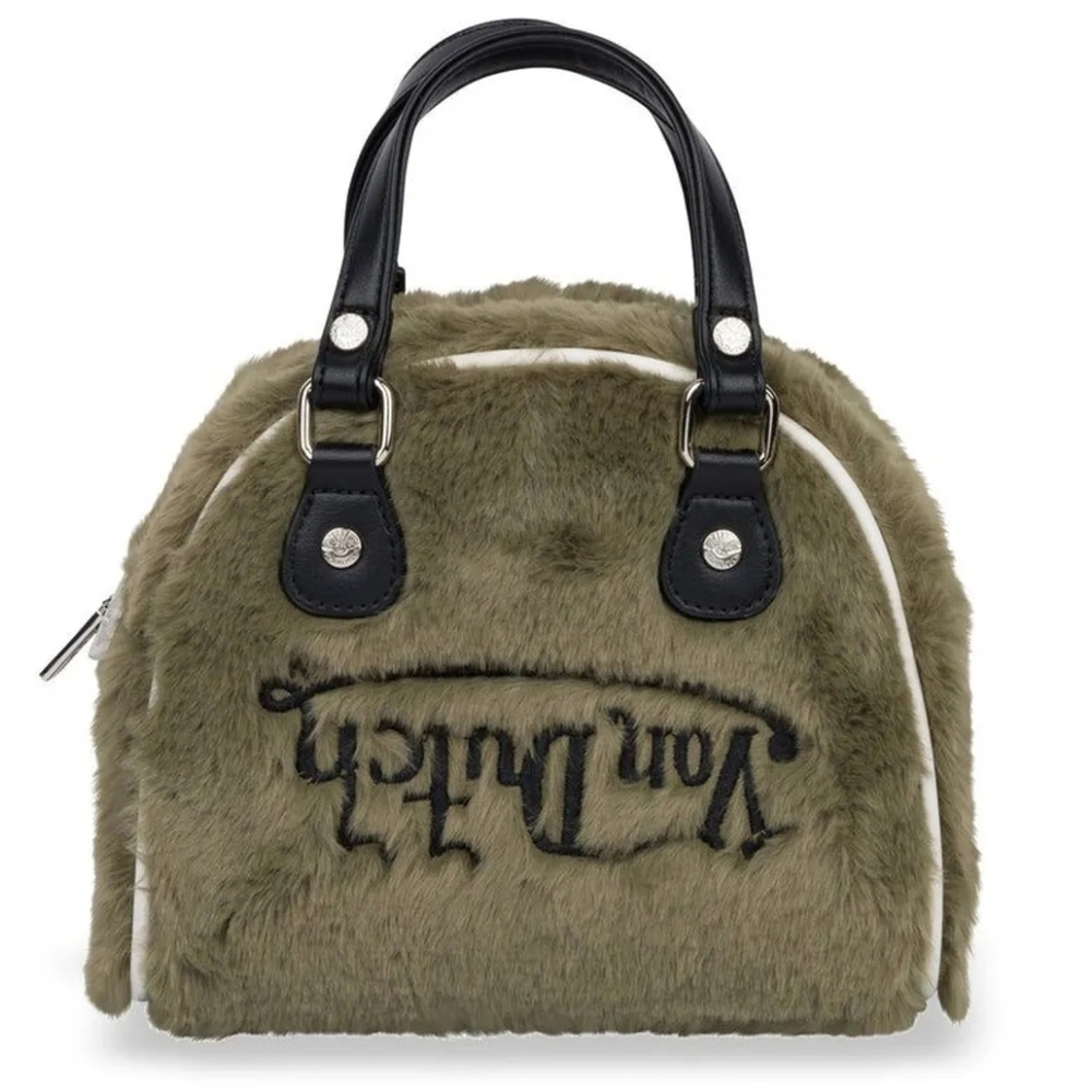 Von Dutch Women's Dark Green Furry Small Bowling Hand Bag